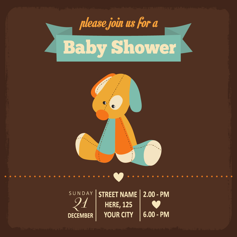 ビンテージベビーシャワー招待カードベクトル07 赤ちゃん 招待状 ビンテージ シャワー   