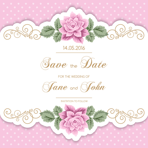 Hochzeits-Einladungskarte mit rosa Blumenvektor pink Karte Hochzeit Einladungen Blume   