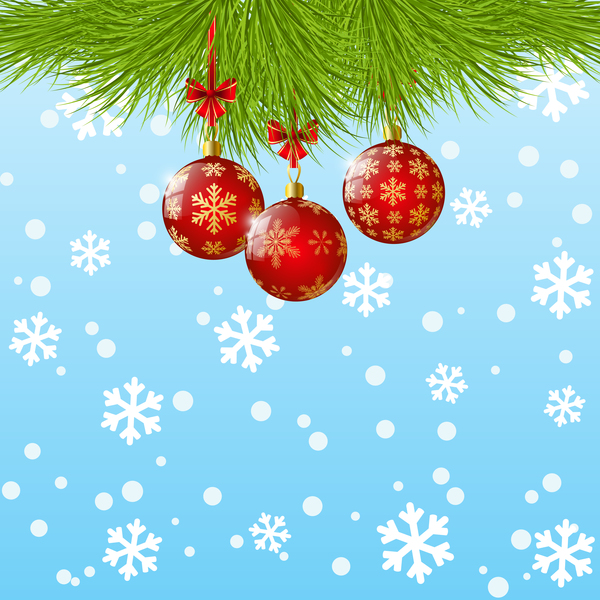 Xmas rote Kugeln Dekor mit Schneeflocken-Hintergrundvektor Weihnachten Schneeflocke rote Bälle Dekor   