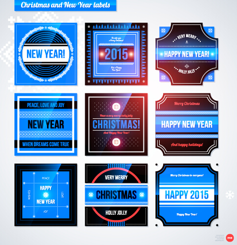 2015 Weihnachts-und Neujahrsschilder Blauer Stil Vektor 06 Weihnachten neues Jahr labels blue 2015   