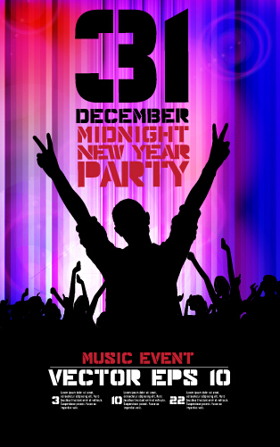 2015 nouvelle année Midnight Music Party affiche vecteur 03 nuit nouvel an musique minuit fête affiche 2015   