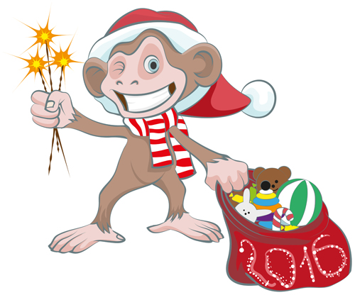 2016クリスマス面白い猿ベクトル04 面白い 猿 クリスマス 2016   