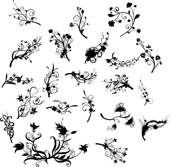 Schwarze Blumenschmuck Illustration Vektor 02 Schwarz Ornamente floral   