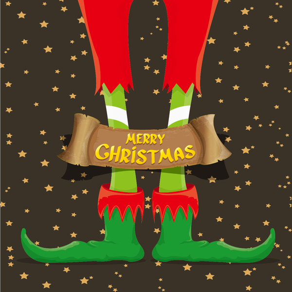Cartoon-Elfenbeine mit Retro-Weihnachtsbanner-Vektor 07 Weihnachten Retro-Schrift Elfen cartoon Beine banner   