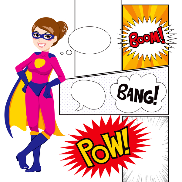 Cartoon weiblicher Superman mit Sprech-Bubble-Vektoren superman sprechen female cartoon Blase   
