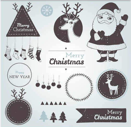 Étiquettes de Noël avec des babioles vecteur Vintage Noël étiquettes elements decoration babioles   