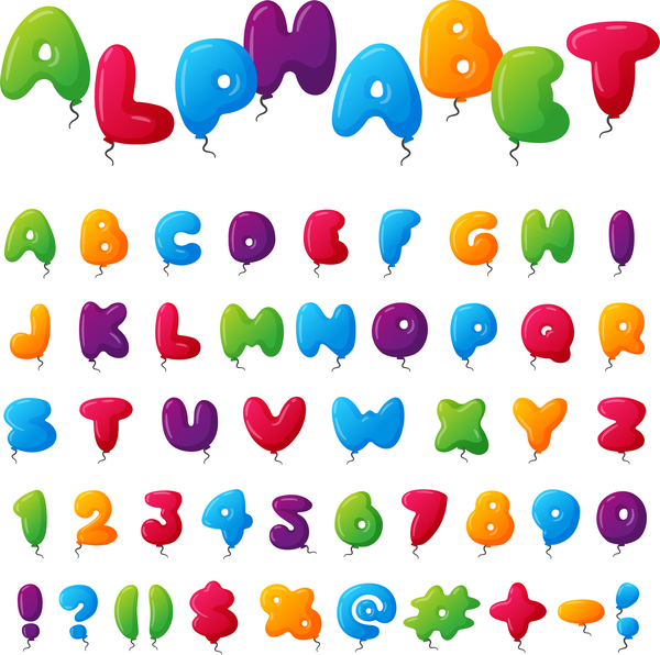 Alphabet coloré de ballon avec le vecteur de nombres couleur chiffres ballon alphabet   