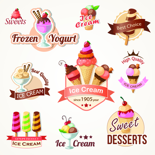 Niedliche Eiscreme-Logos und Etiketten Vektor 02 label Etiketten Eis cute Creme   