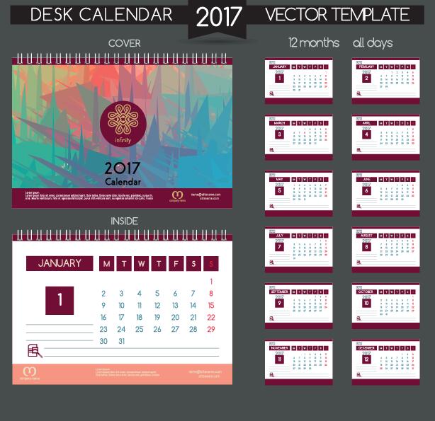 Schreibtisch 2017 Kalendercover und Innenvorlage Vektor 06 Schreibtisch Kalender innen cover 2017   