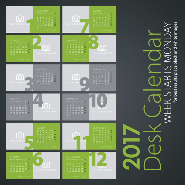 Schreibkalender 2017 hellgrün gefärbte Vektoren Schreibtisch Licht Kalender grün farbig 2017   