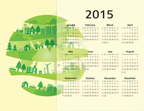Öko-Stil 2015 Kalendervektor 04 Kalender eco 2015   