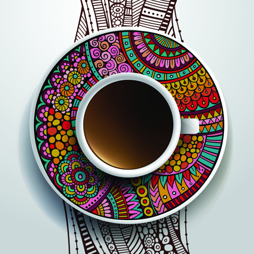 Motifs ethniques ornements et tasses à café vecteur 01 tasses à café tasse à café ornements ornement Ethnique cafe   