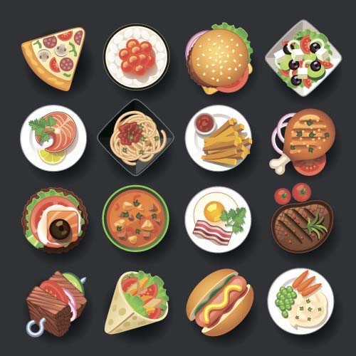 Fast-Food-Icons Material gesetzt material Lebensmittel Ikonen   