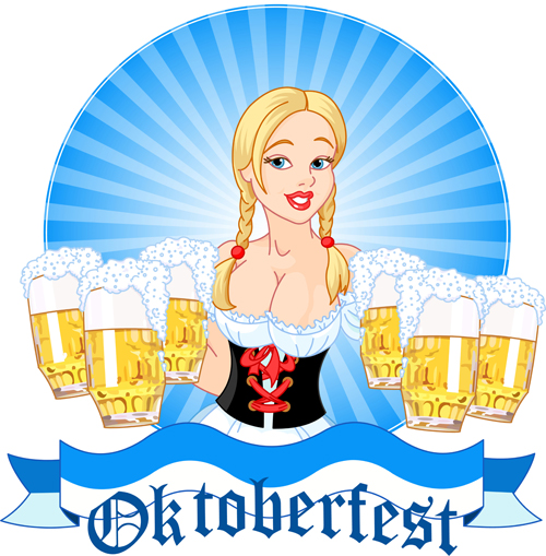 ビールと女の子オクトーバーフェストベクター素材06 女の子 ビール オクトーバーフェスト   