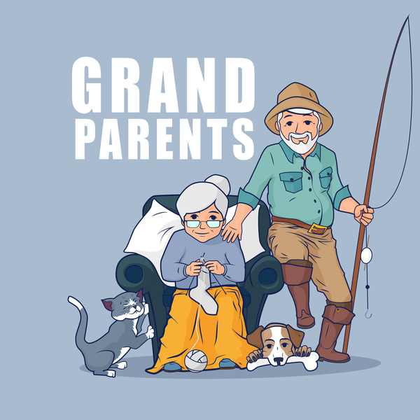 祖父母とペットのベクター 祖父母 ペット   