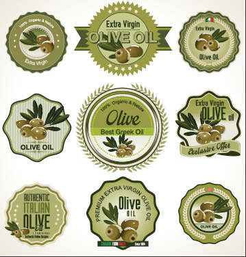 Olivenöl im grünen Stil Vektor 01 Olivenöl Grünstil grün Abzeichen   