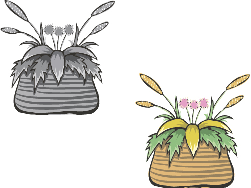 手描きの花を鍋ベクター素材01 鍋 花 手描き   