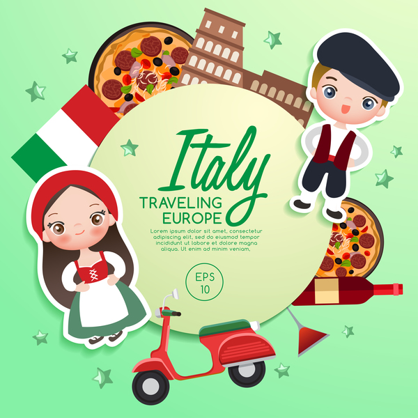 Vecteur de modèle de dessin animé de voyage Italie voyage Italie cartoon   
