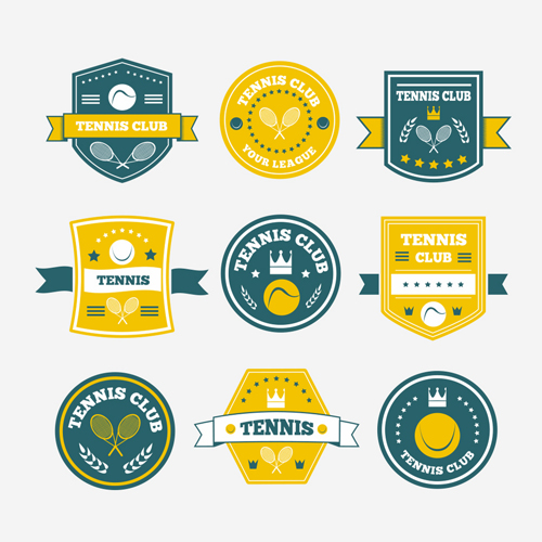 Rétro tennis étiquettes vecteur matériel tennis matériel étiquettes   