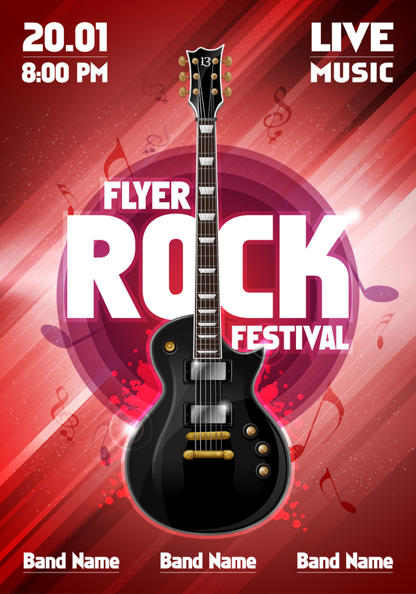 Affiche de fête Rock Festival avec vecteur de guitare 09 rock poster guitare fête festival   