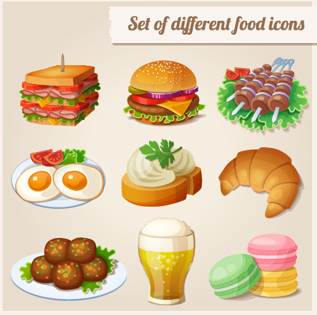 Satz von verschiedenen Lebensmitteln Ikonen Vektormaterial Vektormaterial material icons icon different   