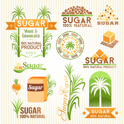 Zucker-Etiketten mit Logo-Vektormaterial 02 Zucker material logos Etiketten   