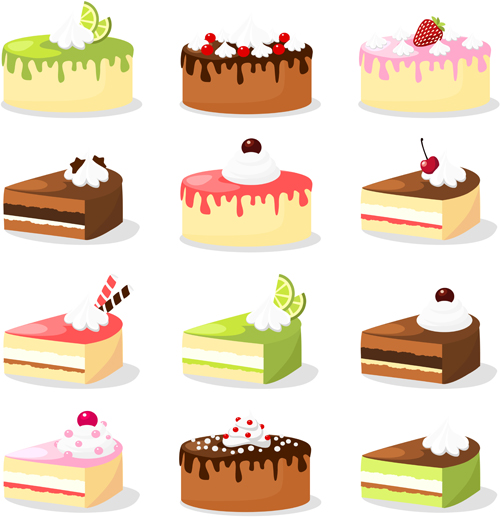 様々な甘いケーキセットベクトル05 甘い 様々な ケーキ   