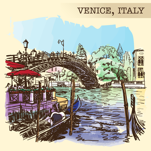 ヴェネツィアイタリア手描きの町の背景ベクトル03 背景 町 手描き ヴェネツィア   