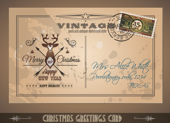 Vintage fröhliche Weihnachts-Postkartenvektoren Tamplate 02 vintage Postkarte Kartenvektor Karte fröhlich Frohe Weihnachten   
