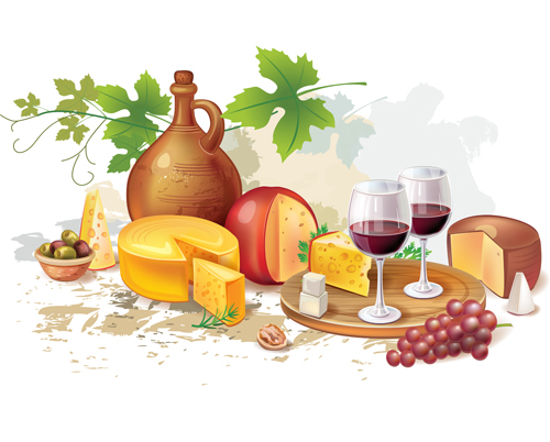チーズとぶどうのワインパンベクター02 ワイン ブドウ パン チーズ   