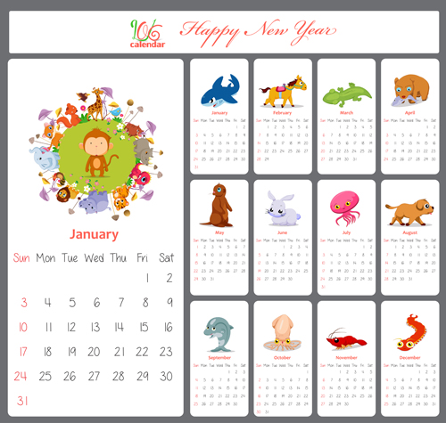 beau calendrier animal 2016 Vector Graphics 02 graphisme calendrier Belle animaux   