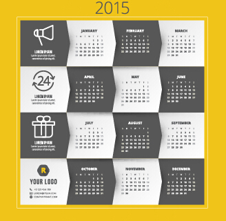 2015 calendrier d’entreprise noir avec vecteur de style jaune 01 Noir jaune Entreprise calendrier 2015   