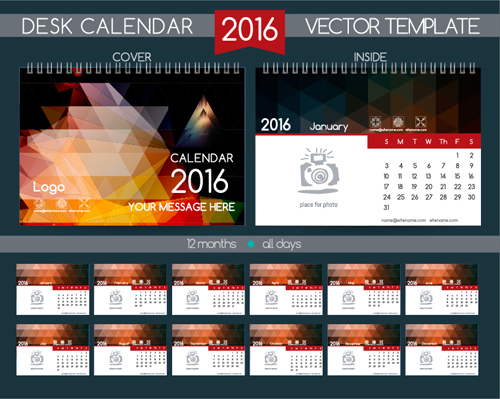 2016 nouvel an bureau calendrier vecteur matériel 117 neuf matériel calendrier bureau année 2016   