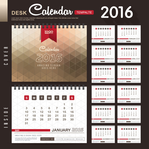 2016 Neujahr Schreibtisch-Kalender Vektormaterial 91 Schreibtisch Neujahr material Kalender Jahr 2016   