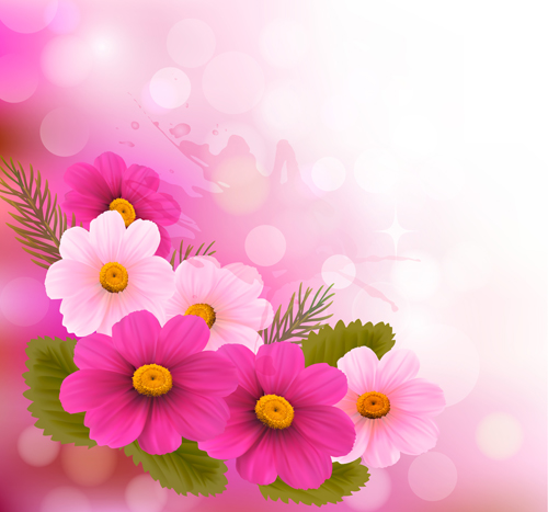 Schöne rosa Blumen Vektorhintergrund gesetzt 09 Schön Rosa Hintergrund Blumen   
