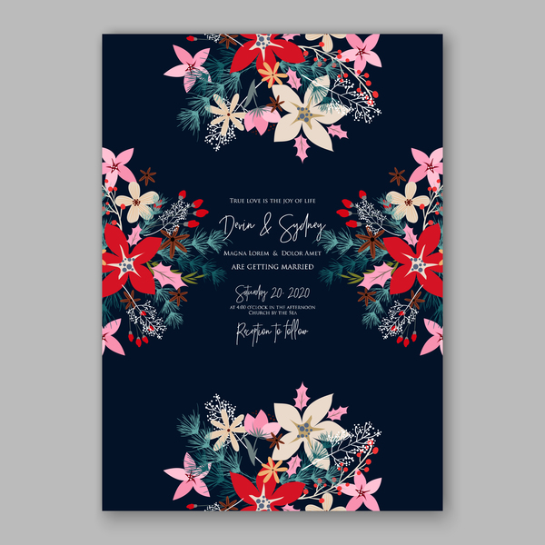 Blaue Hochzeitskarten-Vorlage mit elegantem Blumenvektor 03 Karten Hochzeit elegant Blume Blau   
