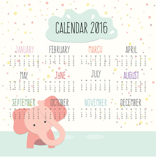 Kalender 2016 mit Cartoon-Elefantenvektor Kalender Elefant cartoon 2016   