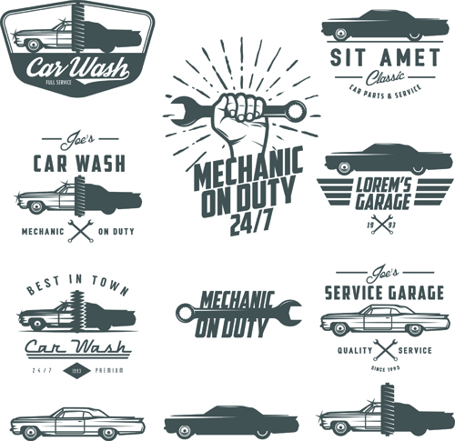 Réparation de voiture logos Vintage vecteur matériel voiture réparation logos   