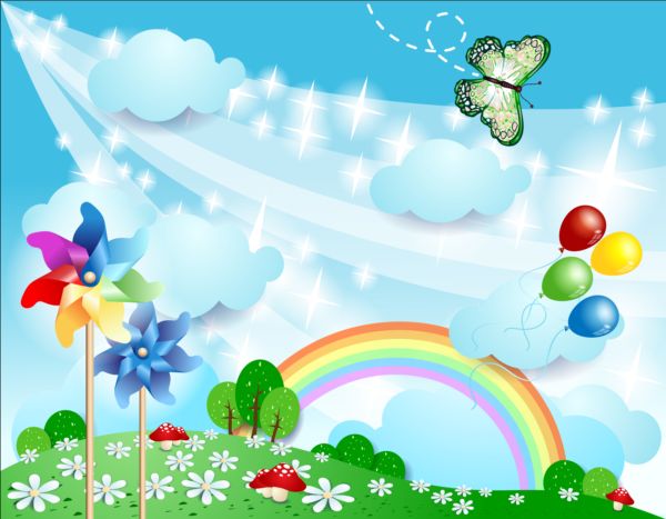 Cartoon-Landschaft mit Regenbogenvektor 10 Regenbogen Landschaft cartoon   