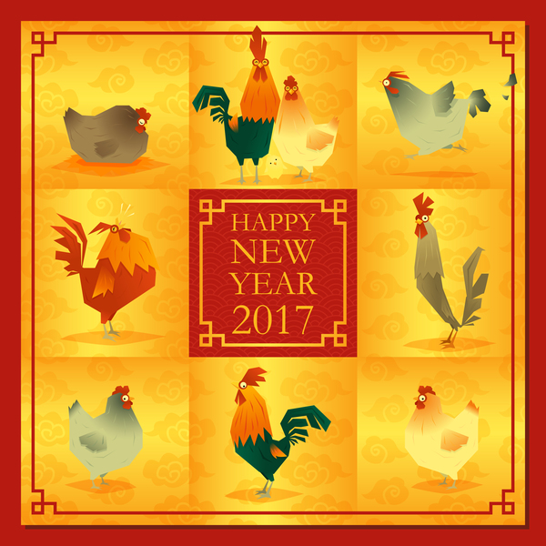 鶏肉と2017新年の背景ベクトル 鶏肉 新しい 年 2017   