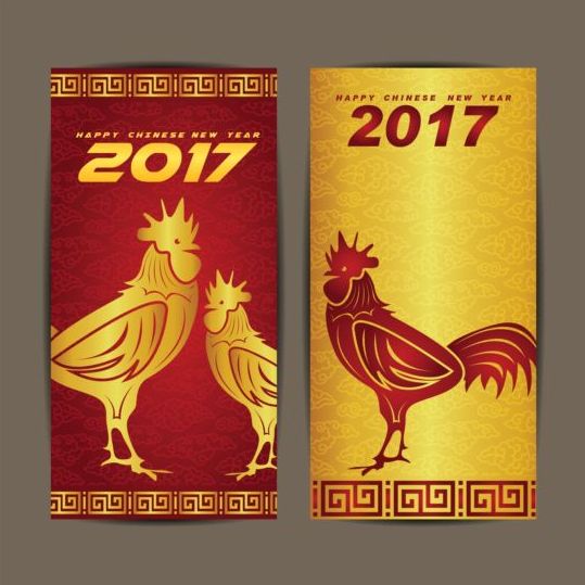 Nouvel an chinois 2017 cartes verticales vecteur 03 vertical neuf Chinois cartes année 2017   