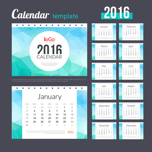 Creative Calendar 2016 modèle vecteur 05 modèle Créatif calendrier 2016   