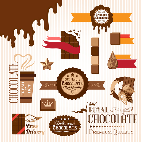Kreatives Schokoladen-Logo mit Etiketten Vektor 07 Schokolade logo Kreativ Etiketten   