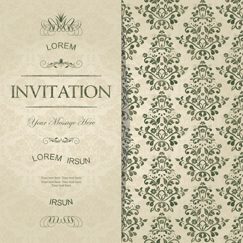 Cartes d’invitation Vintage floral vert foncé vecteur 03 vintage vert invitation floral cartes d’invitation cartes   