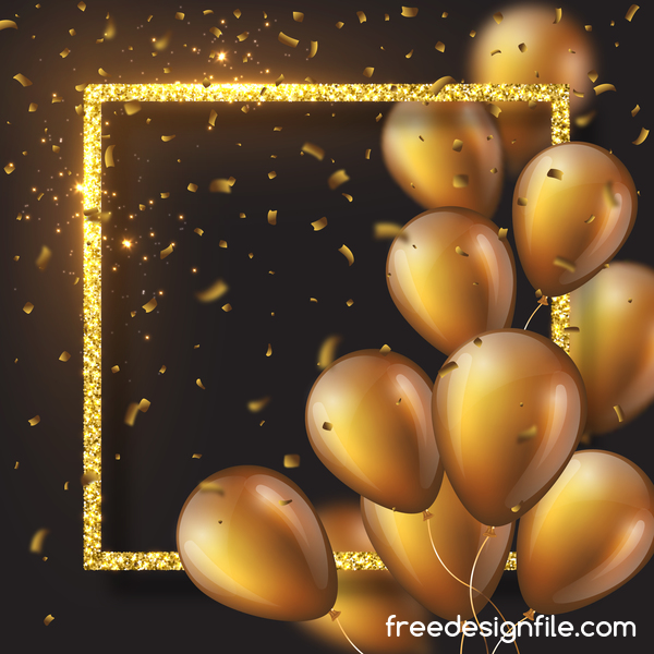 Cadre doré avec ballon doré et vecteur de confettis 01 or confettis cadre ballon   