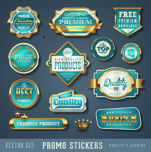 Stickers promo or étiquettes vecteur ensemble 01 promo or étiquettes étiquette autocollants autocollant   