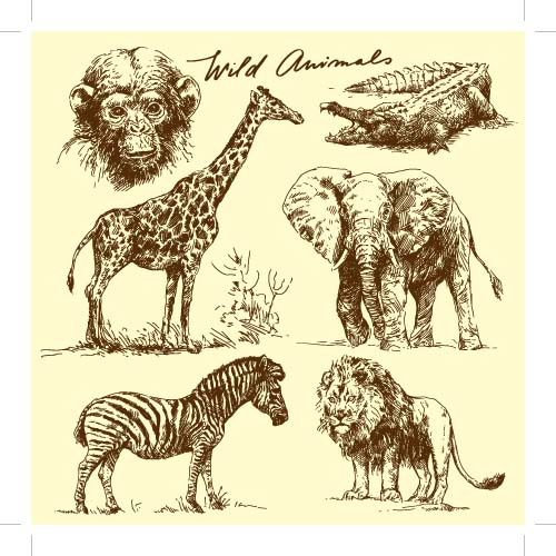 Handzeichnung wilder Tiervektor-Set 01 Zeichnung tier hand   