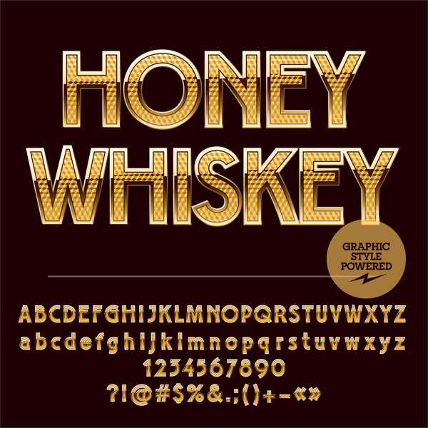 Honigwhiskey Alphabet und Zahlenvektor Zahlen whisky Honig alphabet   
