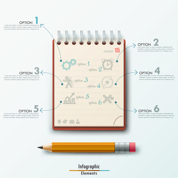 Notepad et l’éducation vecteurs infographiques modèle 03 infographie education bloc-notes   
