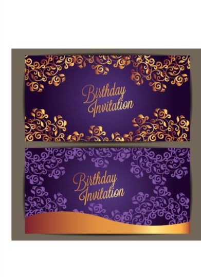 Purple floral avec carte d’invitation anniversaire vecteur 05 violet invitation floral carte Anniversaire   